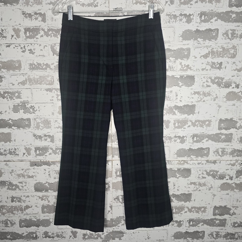 J Crew Pants Womens 4P Hayden Kickout Crop Black Watch Tartan Plaid Stretch Wool